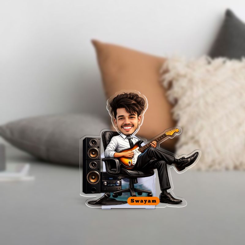 Personalized Music Theme Bobblehead Caricature Custom with Name Battery Powered Shaking Head Showpiece for Home Decor Living Room Car Dashboard Gift for Singer & Music Lover